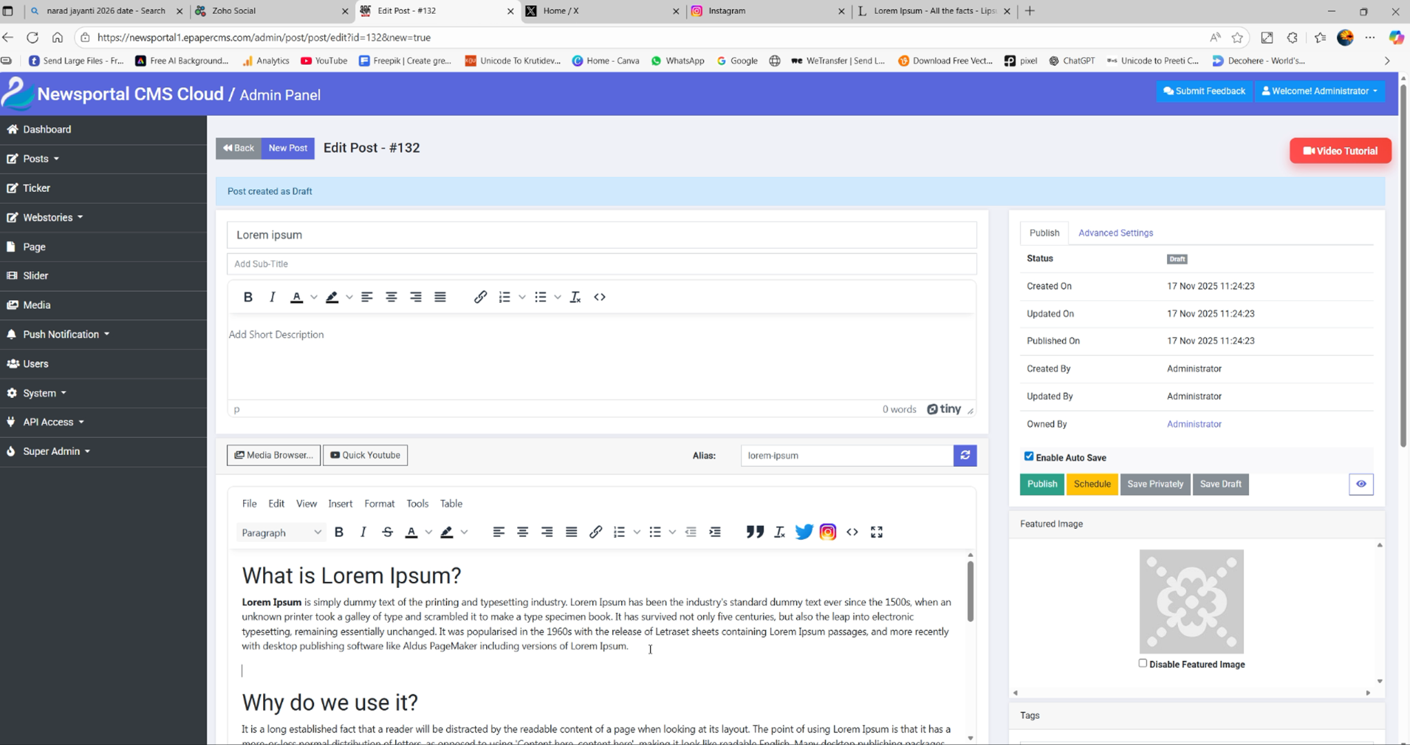 Newsportal CMS Dashboard